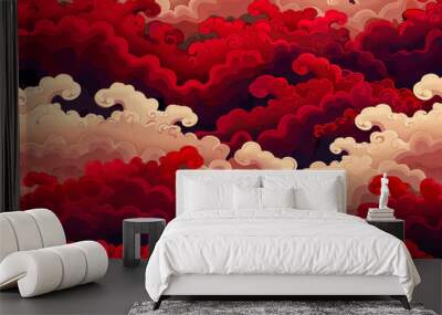 Red chinese seamless pattern, oriental background. Vector illustration Wall mural