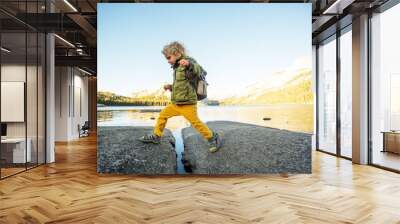 Hiker toddler boy visit Yosemite national park in California Wall mural