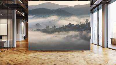 Magic dawn in the misty mountains Wall mural