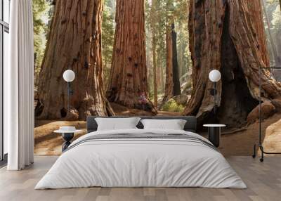 Mother with infant visit Sequoia national park in California, USA Wall mural