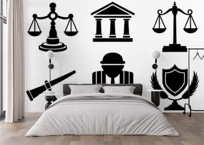 6 different law of court silhouette vector,icon on white background. Wall mural