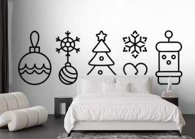 6 set different christmas line art icon,silhouette vector on white background. Wall mural