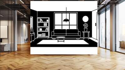 A modern room interior silhoouette,line art vector on white background. Wall mural