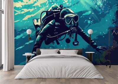 Underwater Exploration: A Diver's Journey Wall mural