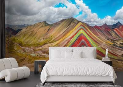 Hiking scene in Vinicunca, Cusco Region, Peru.  Rainbow Mountain Wall mural