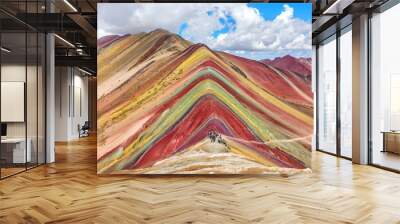 Unidentified  tourists walking on the Rainbow Mountain, Peru. Wall mural