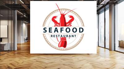 Sea animal lobster logo design vector minimalist vintage retro simple template brand of marine aquaculture and food product Wall mural