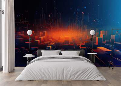 Ai generated illustration Abstract technology digital hi tech concept background blue and orange color Wall mural