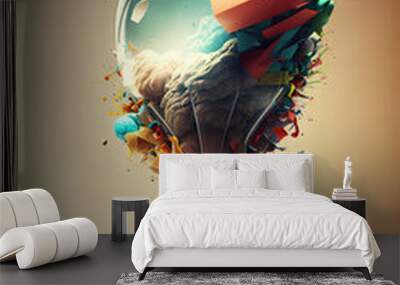 Ai generated illustration Brainstorm whit new creative ideas, explosive  light bulb Wall mural