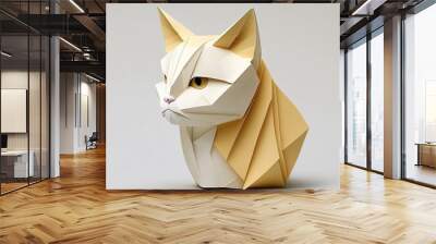 ai generated illustration cat origami paper on white background Wall mural