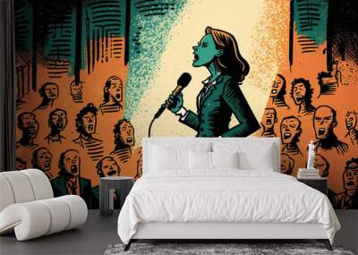 ai generated illustration motivational female speaker with microphone Wall mural