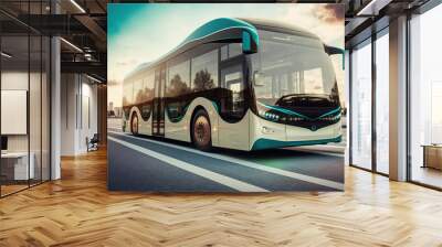 Ai generated illustration of Electric tourist bus on  the road driving Wall mural