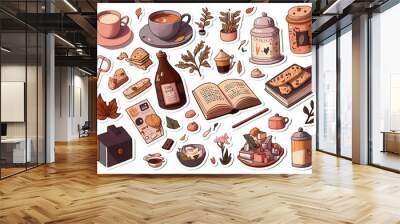 Ai generated illustration Set of sticker of cute daily object Wall mural