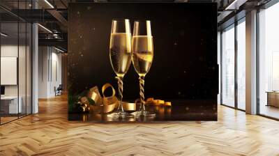 Ai generated illustration  two glasses of champagne with ribbons Wall mural