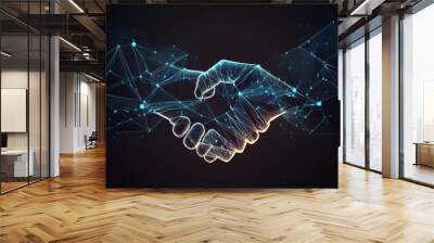 ai generated  Illustration two wire-frame glowing hands, handshake, technology, business, trust concep Wall mural