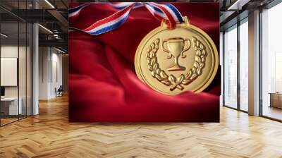 gold medal on red velvet Wall mural