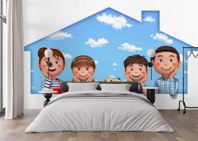 Illustration of a family poking a cheek in the shape of a house created in 3d rendering Wall mural