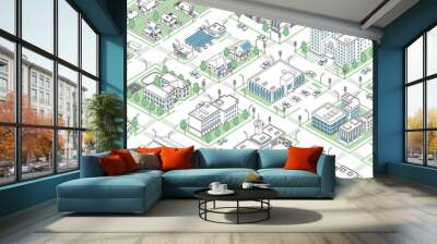 Isometric vector data town illustration Wall mural