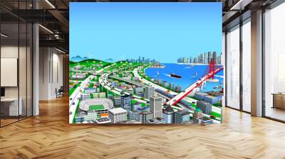 Port town blue sky by 3d rendering Wall mural