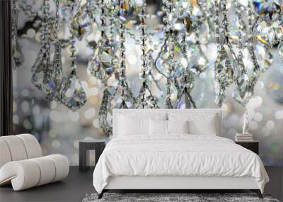 Closeup of cristal chandelier. Beautiful diamonds chandelier for home decoration  Concept about objects and jewelry.  Wall mural