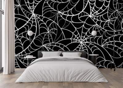 spider web pattern, halloween background, weird background and texture , black and white pattern, seamless pattern with spider Wall mural