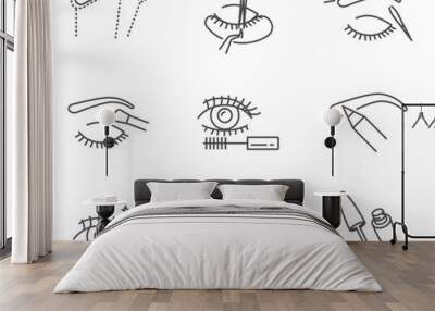 Eye makeup and cosmetology vector icons set outline style Wall mural