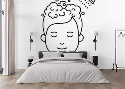 hair washing male character vector illustration outline style Wall mural