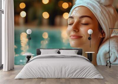 Young woman relax in spa treatment. Wall mural