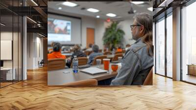 Dynamic Presentation in Conference Room Showcasing Company s Initiatives for Inclusive Workplace Culture Wall mural