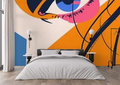 eye contact, overlapping colour prints, trendy layout, risograph print , minimal generated AI Wall mural