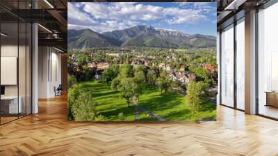 Aerial view of Zakopane town with Tatra mountains range in summer, Poland. Wall mural