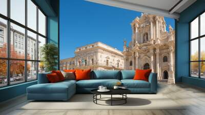 Piazza Duomo and of the Cathedral of Syracuse in Sicily Wall mural