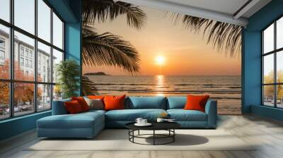 Sunset on a beautiful tropical beach in Thailand Wall mural