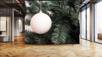 White decoration ball on fir tree Wall mural