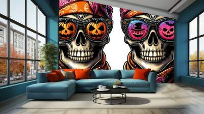 Skull wearing sunglasses and bandancolours lively Wall mural