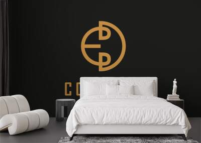 initial Letter E and D Linked Logo. Gold Shape ED DE Letter isolated on Black Background. Usable for Business and Branding Logos. Flat Vector Logo Design Template Element. Wall mural