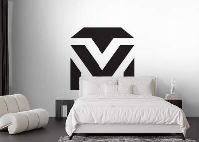 Letter M line logo design. Linear creative minimal monochrome monogram symbol. With a 3 d shadow to the back, Universal elegant vector sign design. Premium business logotype. Wall mural