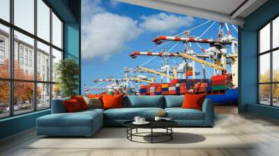 Cargo ships at harbor Wall mural