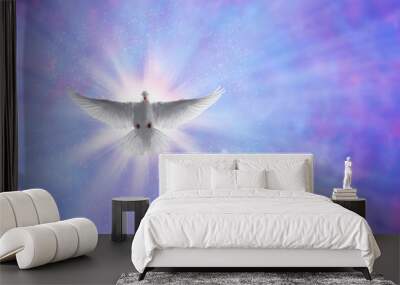 holy spirit dove on shining sky with rays Wall mural