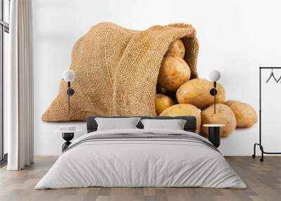 Raw potatoes in burlap sack Wall mural