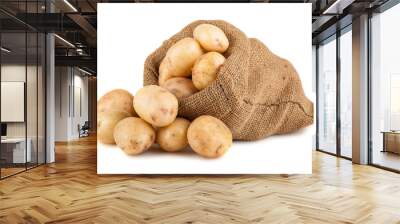 Ripe potato in burlap sack Wall mural