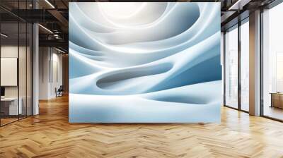 Abstract blue and white wavy background with a bright light at the top. Wall mural