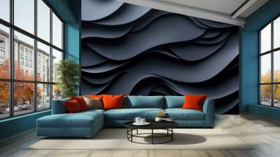 Abstract dark grey wavy textured background with layered paper. Wall mural