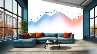 Abstract wave graphic with two lines showing progress over time, one blue and one red. Wall mural