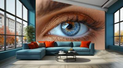 Close-up of a Blue Eye with Golden Shimmer Wall mural