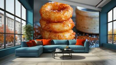 Crispy Onion Rings with a Cup of Coffee Wall mural