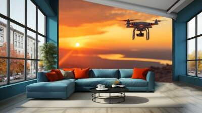 Drone Photography at Sunset with a Photographer in the Foreground Wall mural