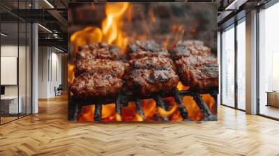 Grilled Meat on a Hot BBQ Grill Wall mural