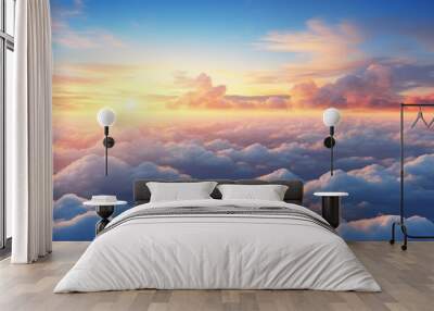 panorama Beautiful sunset sky above the clouds. Aerial view Wall mural