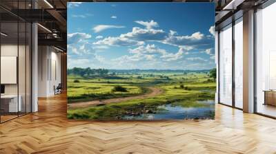 Rural view during spring cloudy blue sky Wall mural